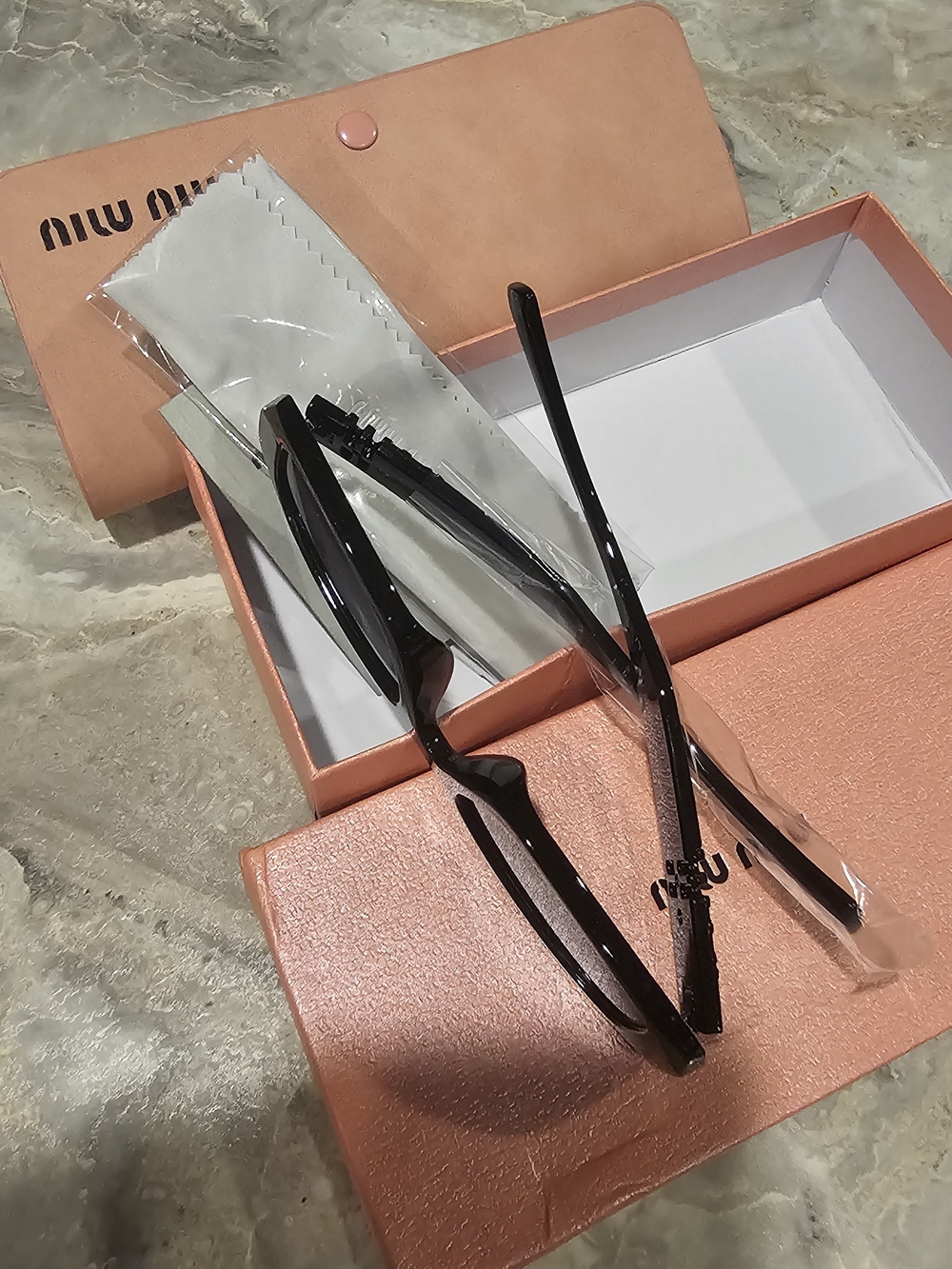 Miu Miu Black Rectangle Sunglasses with Gold Logo Accent - Picture 4 of 7